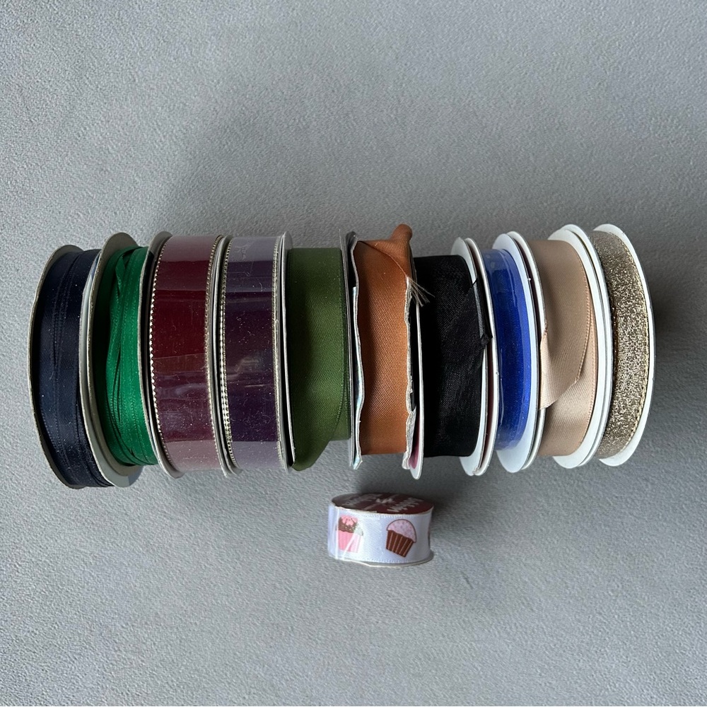 10 Rolls of Ribbon ~ Rich, Dark Tones! Green, Blue, Gold and More!